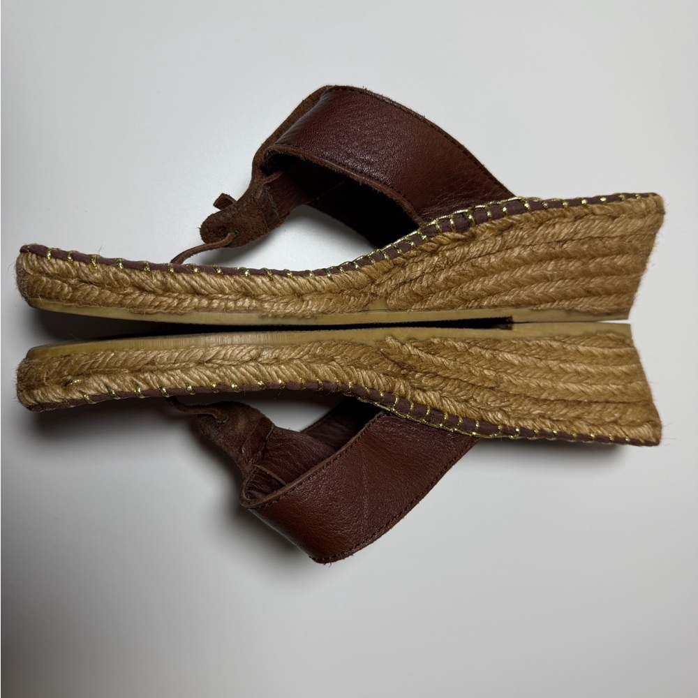 Burberry Nova Check Brown Leather Espadrille Thong Wedge Sandals Size EU 40 - Picture 6 of 12